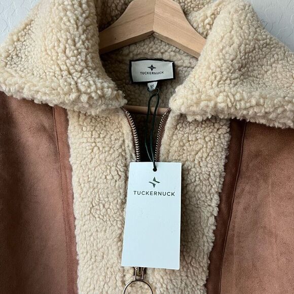 NEW Tuckernuck Jacket Shearling Fleece Quarter Zip Coat Brown Tan Size XS - Picture 3 of 7